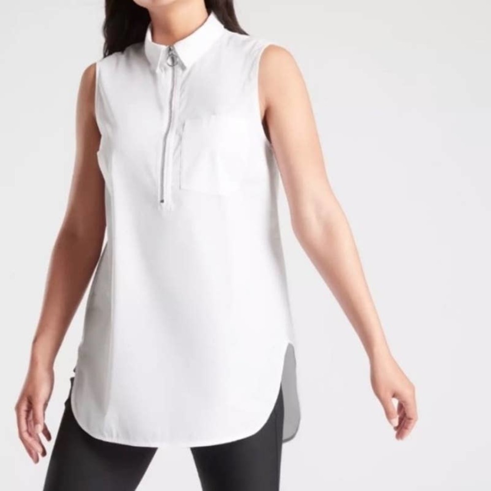 Athleta Uptown Shell Tank Zip Tunic S White Sleeveless Blouse